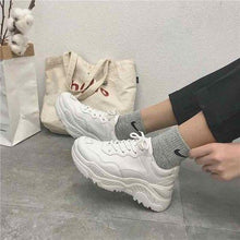 Load image into Gallery viewer, White Women Mid Top Chunky Sneaker With Lace
